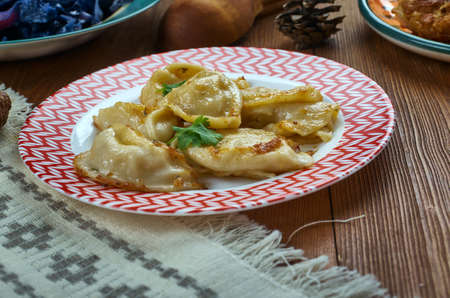 German cuisine , Fleischkuechle , meat pies, Traditional assorted dishes, Top view.の写真素材