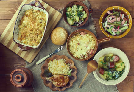 Bavarian cuisine , Traditional assorted dishes, Top view.の写真素材
