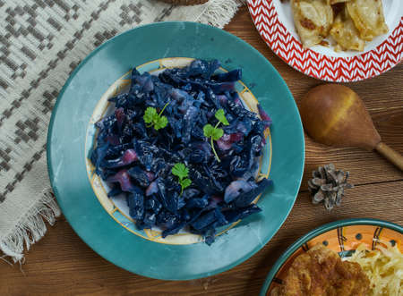 German cuisine , German Braised Red Cabbage,  Traditional assorted dishes, Top view.の写真素材