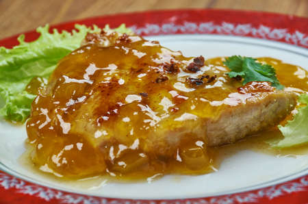 Apricot Dijon Pork Chops , Make boring pork chops into something spectacular and flavorful with a quick apricot Dijon sauceの写真素材