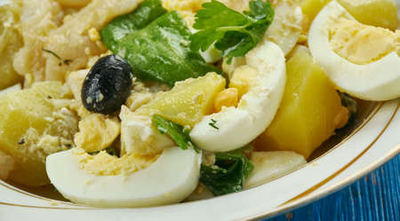 Malaga style salad , Spanish fresh potato salad with salt cod,の写真素材