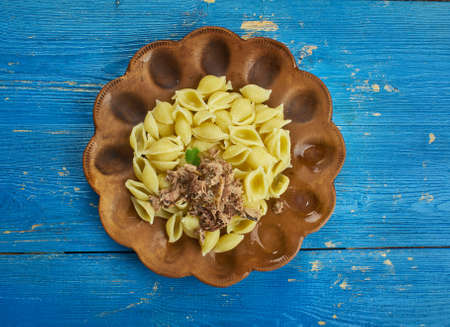 Italian  Pasta Conchiglie with Tuna, close upの写真素材