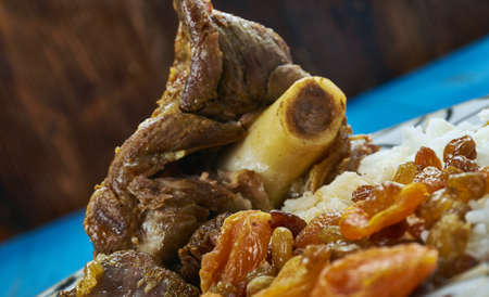 Leg of Lamb with Dried Fruit Stuffing -  Mechoui,  cuisine of Northern Africaの写真素材