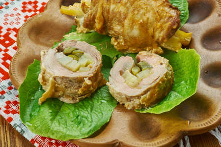 zavivanets uzhgorodskiy - Pork roll with potatoes, marinated cucumber, Transcarpathian cuisineの写真素材