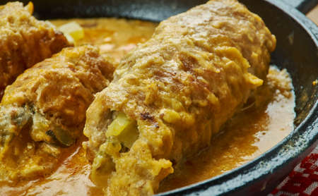 zavivanets uzhgorodskiy - Pork roll with potatoes, marinated cucumber, Transcarpathian cuisineの写真素材