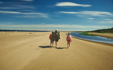 camping trip , family trip along the coastの写真素材