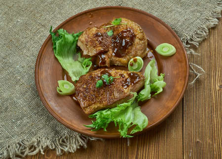 Brown Sugar Pork Chops with Peach Barbecue Sauceの写真素材