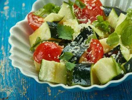 Parmesan Zucchini and tomatoes salad, close upの写真素材