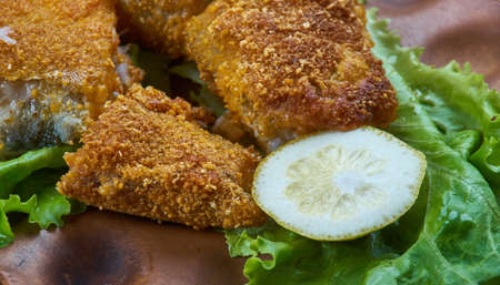 Creole Fried Fish , Cajun food  close upの写真素材