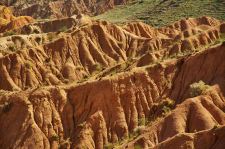 Fairy Tale Canyon, rock formations on the Issyk-Kul lake. Kyrgyzstan.Central Asia