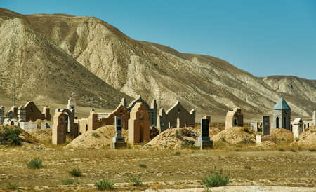 Naryn river valley, Ancient cemetery, Naryn Region, Tian Shan mountains in Kyrgyzstan, Central Asia,