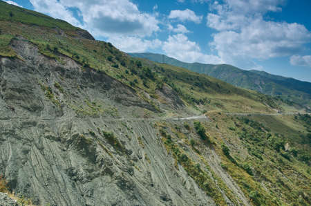 Mountain road district of Jalal-Abad Region in western Kyrgyzstan.の写真素材
