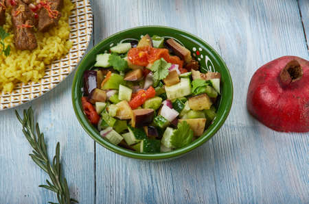 Mangal salad, Azerbaijani cuisine, Traditional assorted dishes, Top view. traditional Azerbaijani saladの写真素材