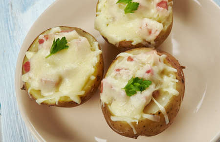Andouille Sausage Stuffed Potatoes close upの写真素材