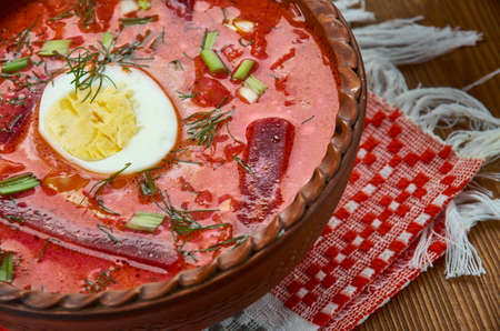 Chaladnik ,cold borscht made of beets, beet leaves or sorrel and served with sour cream, Belarusian ...