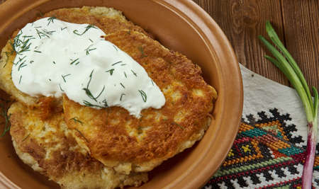 Bulviniai Blynai, Potato pancake,  Lithuanian  cuisine, Baltic Traditional assorted dishes, Top...