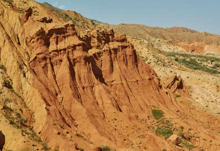 Fairy Tale Canyon, rock formations on the Issyk-Kul lake. Kyrgyzstan.Central Asia