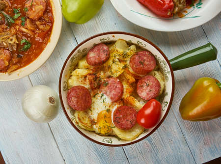 Rakott Krumpli , Layered potato casserole, Hungarian  cuisine,  Traditional assorted dishes, Top...