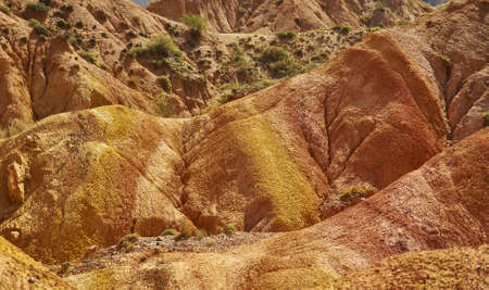 Fairy Tale Canyon, rock formations on the Issyk-Kul lake. Kyrgyzstan.Central Asia