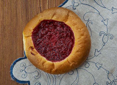 Finnish Raspberry Pies, Finnish cuisine, Traditional assorted dishes, Top view.