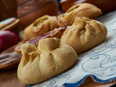 Paramats, Finnish pies, Finnish cuisine, Traditional assorted dishes, Top view.