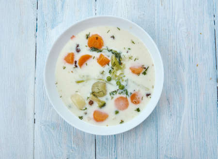 Kesakeitto - Finnish Summer Vegetable Soup close upの写真素材