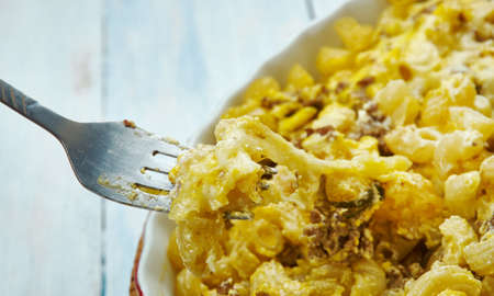 Taco Macaroni Casserole, recipe turns a macaroni and cheese recipe into Tex-Mex comfort food.の写真素材