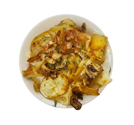 Scottish Neeps and Tatties, Scottish cuisine, Traditional assorted dishes, Top view.