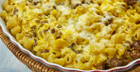Taco Macaroni Casserole, recipe turns a macaroni and cheese recipe into Tex-Mex comfort food.の写真素材