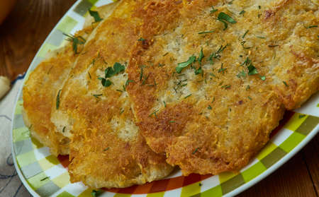 Bramboraky , Potato pancake, Czech  cuisine, Traditional assorted dishes, Top view.