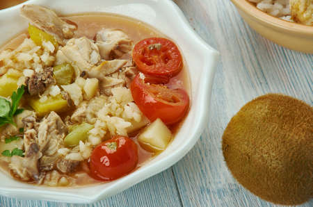 Creole Chicken Gumbo Soup , Creole cuisine, Traditional assorted dishes, Top view.の写真素材