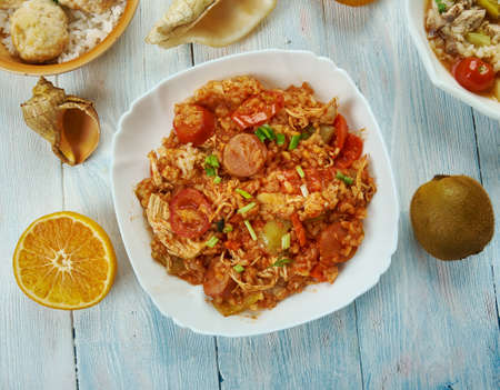 Turkey Bone Gumbo, Creole , cuisine, Traditional assorted dishes, Top view.の写真素材