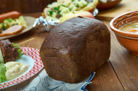 Ontbijtkoek,  Dutch and Flemish spiced cake, Dutch cuisine, Traditional assorted dishes, Top view.の写真素材