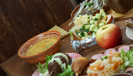 Dutch cuisine, Traditional assorted dishes, Top view.の写真素材