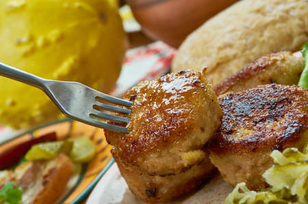 Frikadeller, pan-fried meatballs of minced mea, Danish homemade cuisine, Traditional assorted...