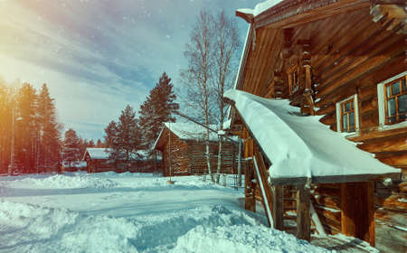 Russian Traditional wooden peasant house , Malye Karely village, Arkhangelsk region, Russia