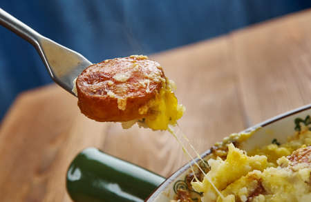 Jolean's Cheese Potato  Smoked Sausage Casserole , close upの写真素材