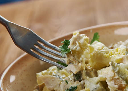 Zesty Chicken Salad Spread or appetizers or sandwiches using canned chicken, cream cheese, and ranch dressing.の写真素材