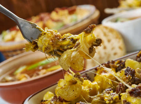 Taco Macaroni Casserole,macaroni and cheese ,  Tex-Mex  cuisine, Traditional assorted dishes, Top view.の写真素材