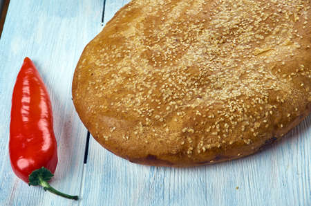 Bread Naanm Afghani uisine, central Asia Traditional assorted dishes, Top view.
