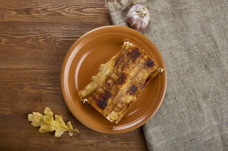 Bacon Chicken Alfredo Lasagna Roll, rolled in lasagna sheets baked with a ranch alfredo sauce.の写真素材