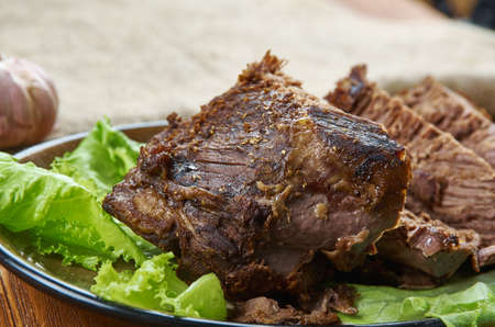 Tjalknol -  Norwegian Baked Elk Meat, close upの写真素材