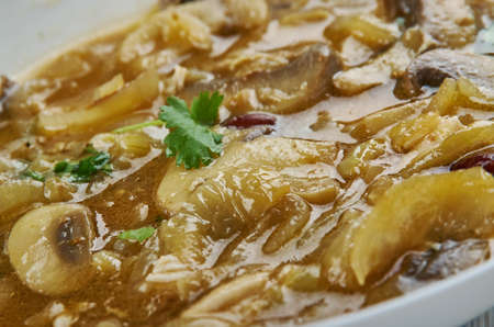 Caramelized Onion, Fennel,  Mushroom Soup or beef stock close up