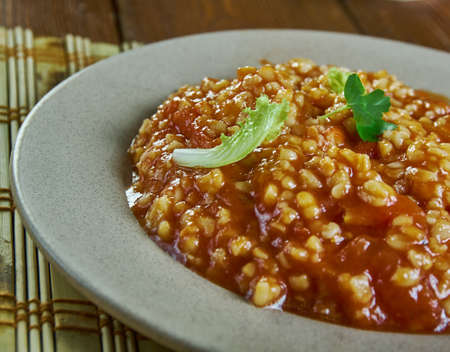 Tabbouleh kazabeh, Lying Tabbouleh close up Hadias , Lebanese Cuisineの写真素材