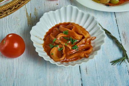 Calamari Tomato Sauce with Potatoes and Peas , Italian-American cuisine, Traditional assorted...