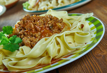 Ragu alla bolognese, Bolognese sauce with fettuccino pasteの写真素材