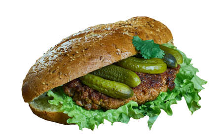 Schnitzelsemmel, German schnitzel  in a bun , Austrian national  cuisine, Traditional assorted dishes, Top view.の写真素材