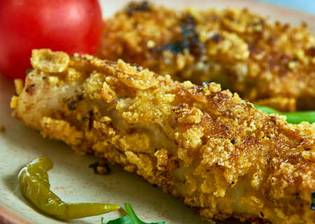 Fried Cod in Coconut Curry Flakes, in the style of the Indian Ocean