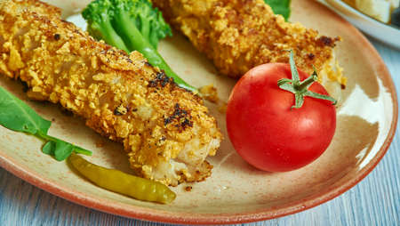 Fried Cod in Coconut Curry Flakes, in the style of the Indian Oceanの写真素材