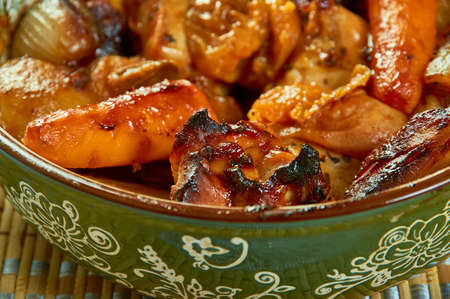 Apricot Glazed Chicken With Fingerling Potatoes, close up